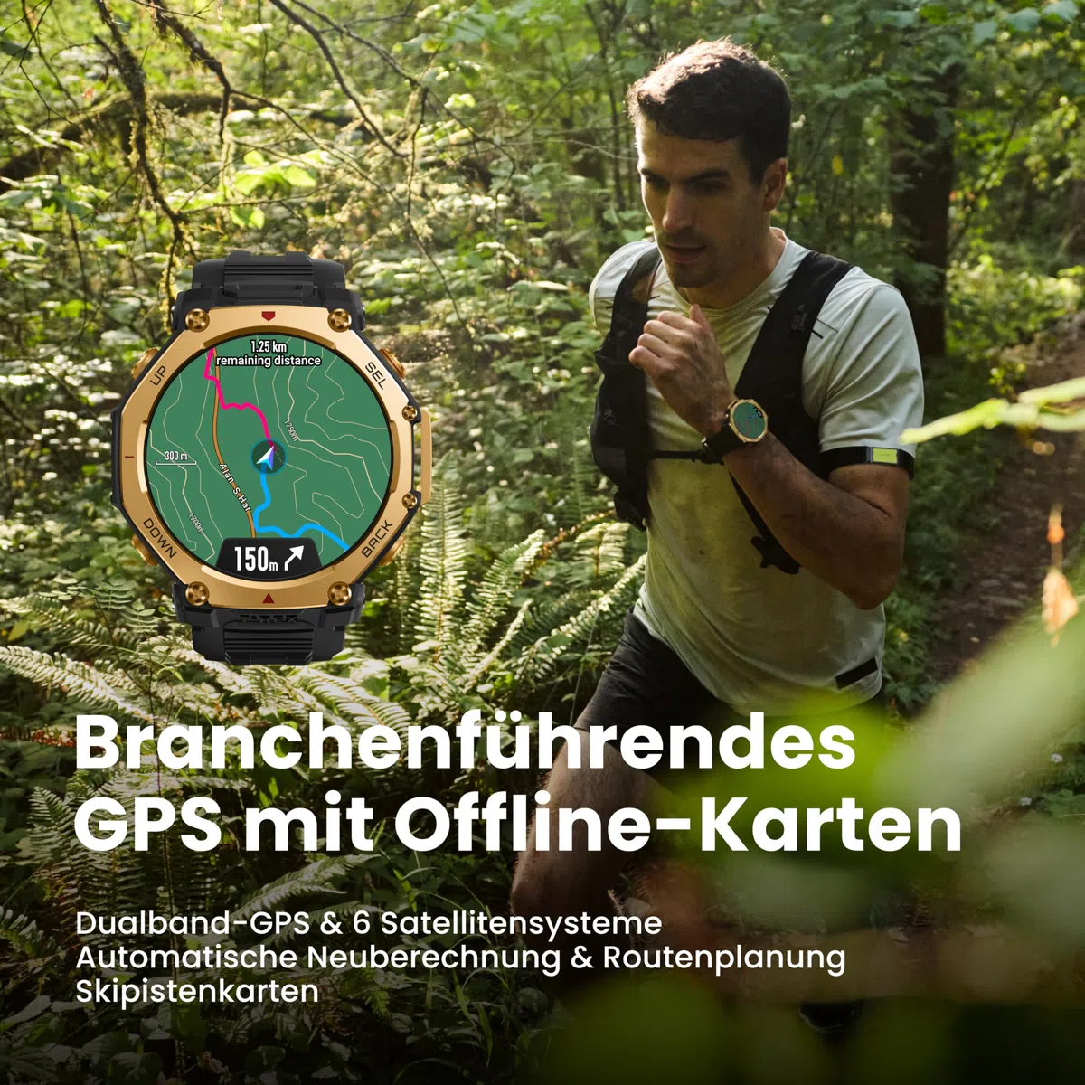 Amazfit T-Rex 3 Pro Outdoor Smartwatch 48mm Saphir-AMOLED-Display Titan-Lünette Dualband-GPS Offline-Karten 25 Tage Akku 10 ATM 180+ Sportmodi