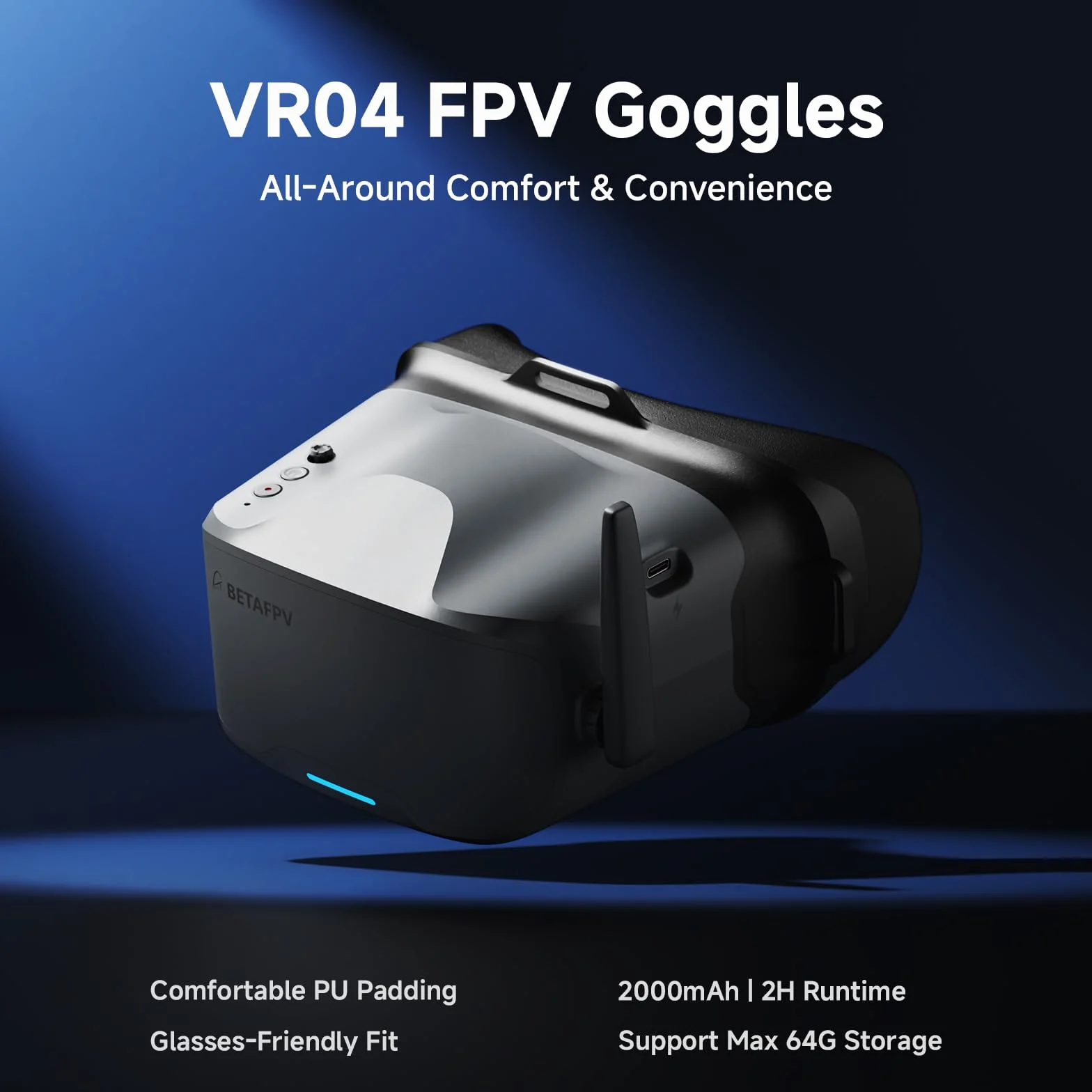 BETAFPV VR04 FPV-Brille mit DVR-Funktion, 5.8G 48Kanäle, 4.3Zoll Bildschirm, 480P Auflösung, Integrierter 2000mAh Akku, Unterstützt Aufnahm&Wiedergabe for Drohnen wie der Cetus Meteor Air Pavo-Serie