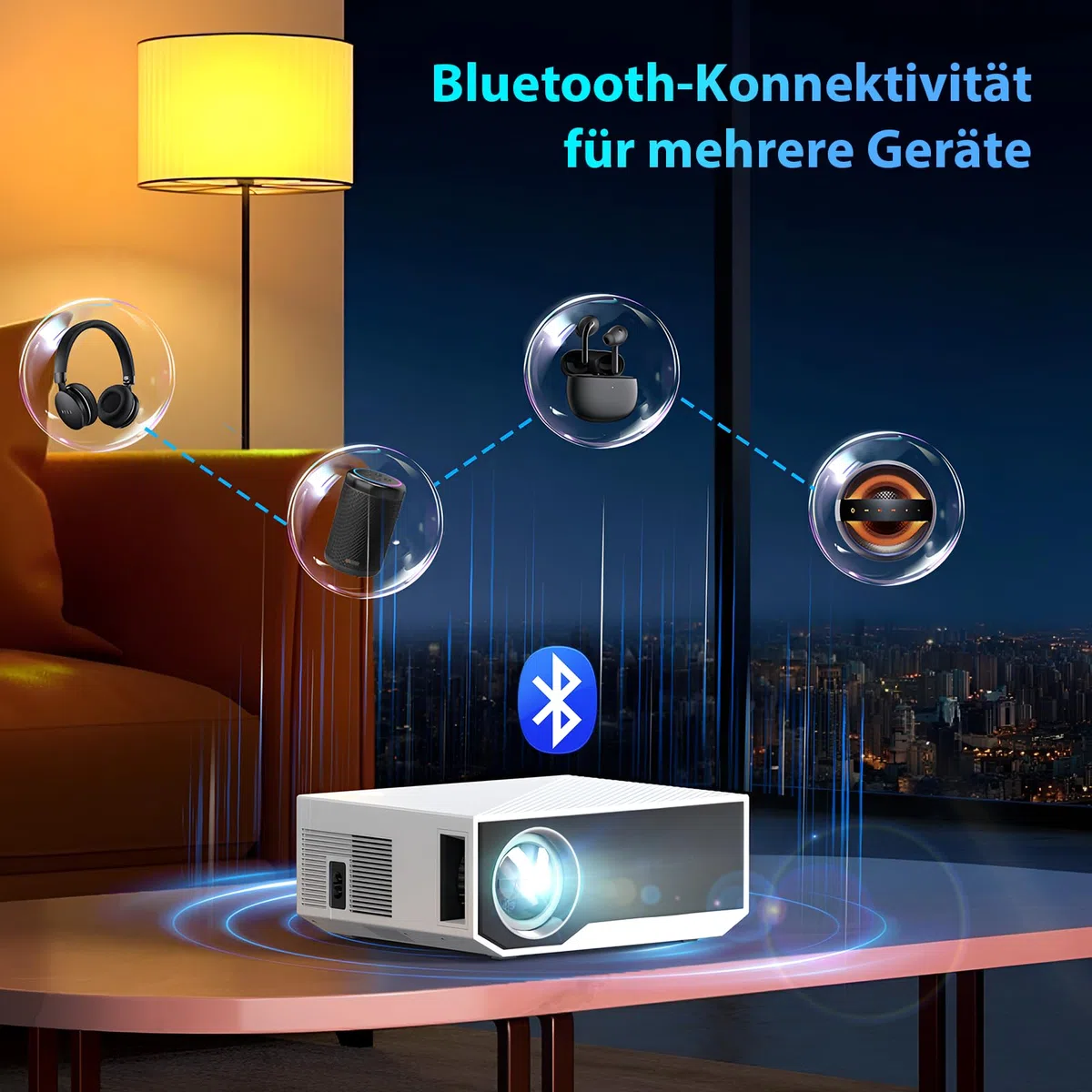 Neuer Beamer,4K-Unterstützung 5G WiFi projektor mit 20000 Lumen 300" Display Am Abend Outdoor Beamer Heimkino, kompatibel mit Smartphones/TV-Stick/PS5 /USB
