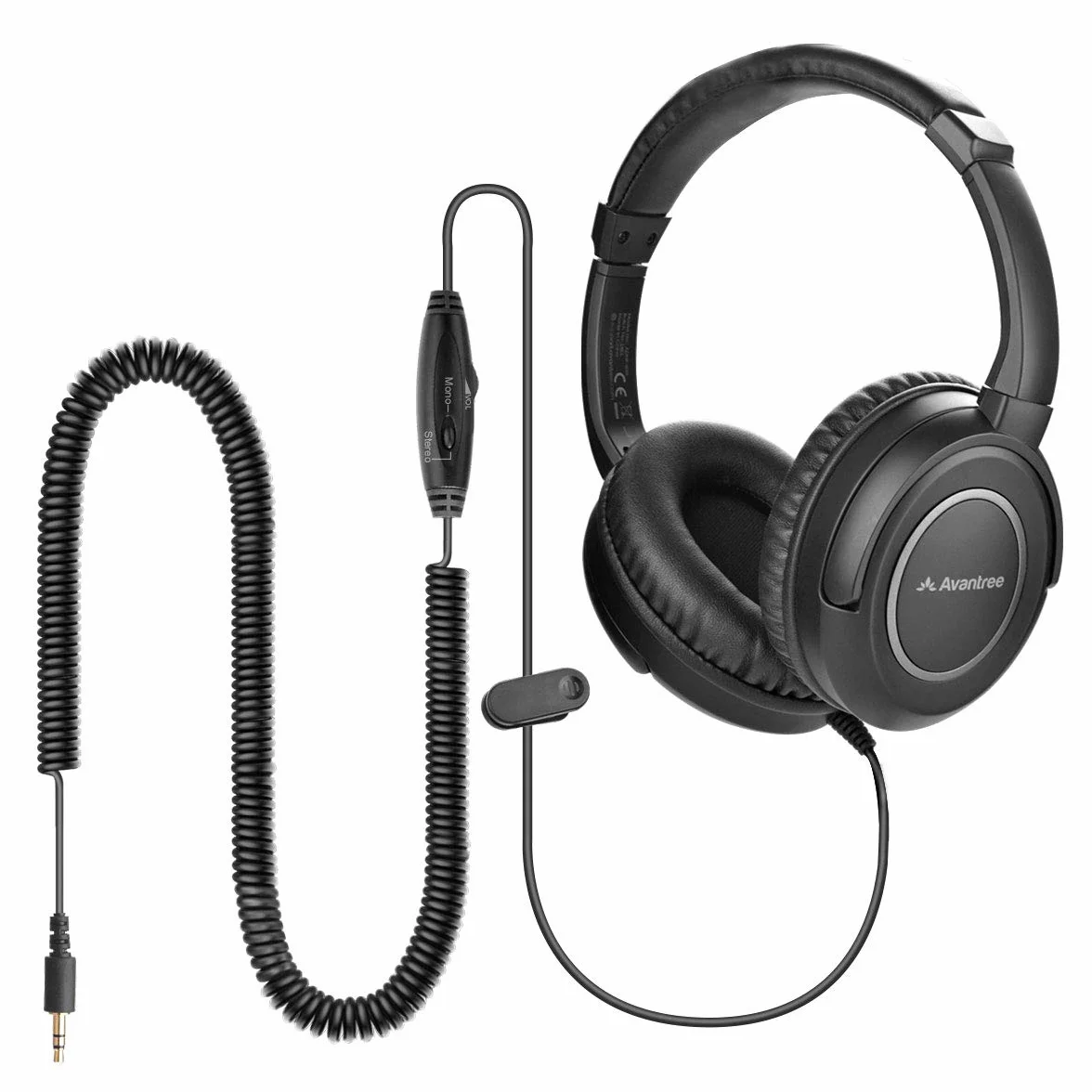 Avantree HF039 Over Ear TV Kopfhörer mit Langes Kabel (16.4 Fuß / 5M), HiFi Stereo Headset für Fernseher, mit Ohrmuscheln, 3.5mm Audio Output, mit Spiralenkabel und eingebauter Lautstärkeregelung