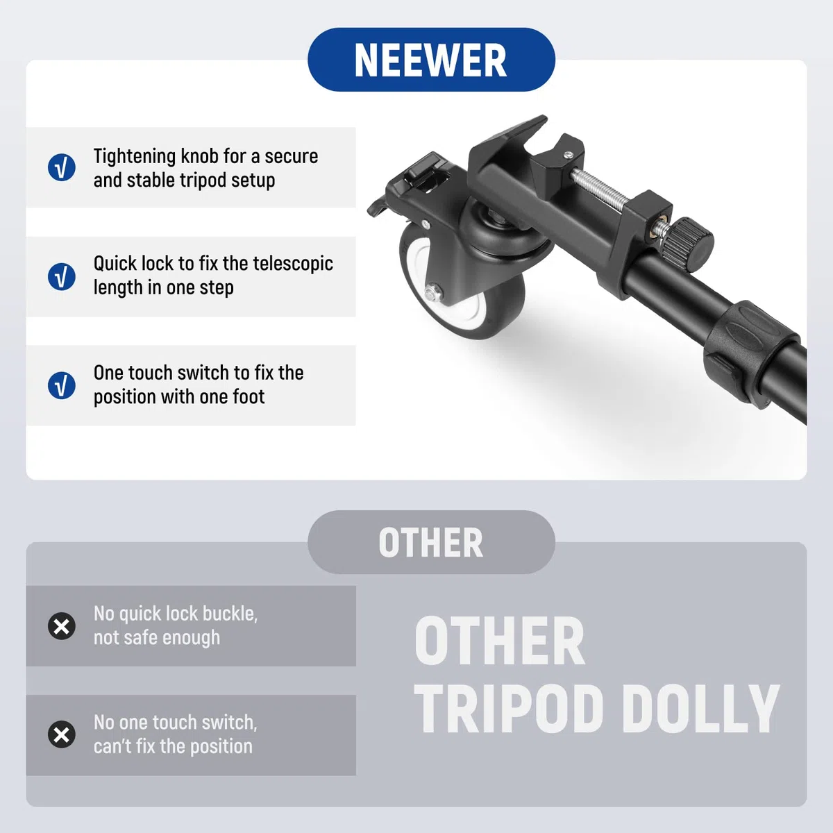 NEEWER Fotostativ Dolly, Heavy Duty 50lbs Kapazität Stativ Räder mit 3 Zoll Gummiräder, verstellbare Beinhalterung und Tragetasche für Canon Nikon Sony DSLR Kameras