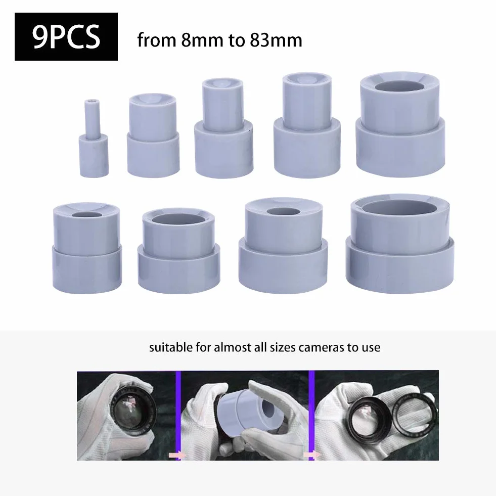 Objektiv Reparatur Werkzeug Ring - 9-Teiliger Objektiv Entfernungsring - Kamera DSLR Objektiv Reparatur - 8~83mm Objektivreparaturentfernung - Gummizubehör