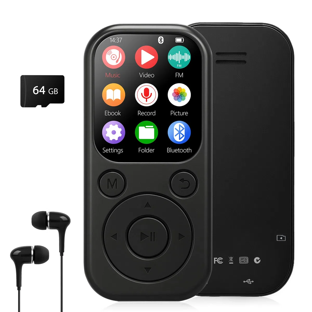 MP3 Player mit Bluetooth 5.3, Tragbarer Musikplayer mit 64GB Speicherkarte, FM Radio, Sprachaufnahme, HiFi Sound, MP3 & MP4 Player, Kinder MP3 Player, Kopfhörer inklusive, Unterstützt bis zu 128GB