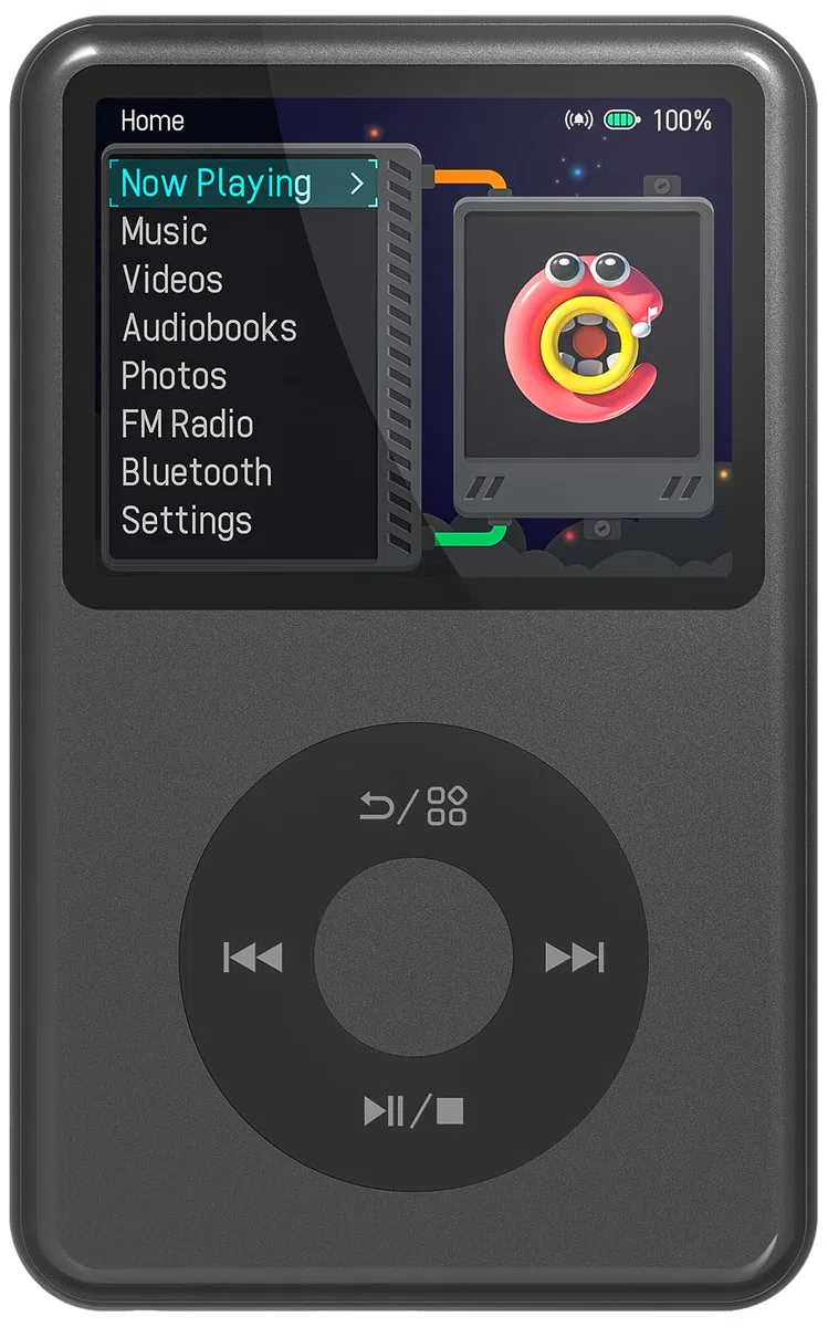 Innioasis Y1 MP3 Player - Zeitlose Klasse: 128 GB, Bluetooth, Video-Player, Hörbücher, FM-Radio und Touch Wheel-Steuerung（schwarz）