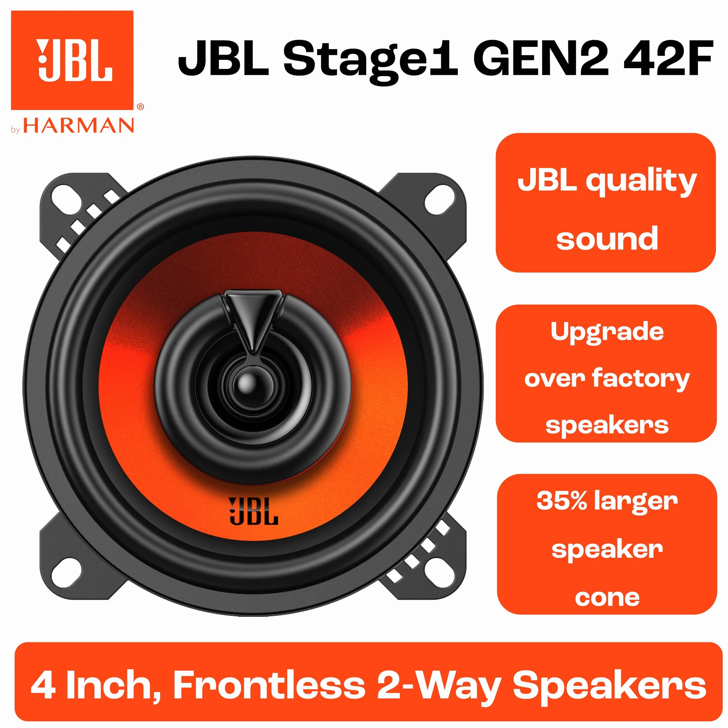 JBL Stage1 GEN2 42F Koaxial Lautsprecher Auto 100mm 4 Zoll 40W RMS 320W Max Einbaulautsprecher Paar