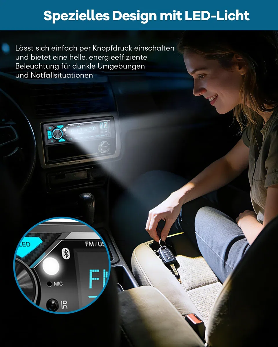 CENXINY Autoradio 1 DIN Bluetooth mit Type-C Ladeanschluss AM/FM Radio 2USB AUX SD TF Android iOS