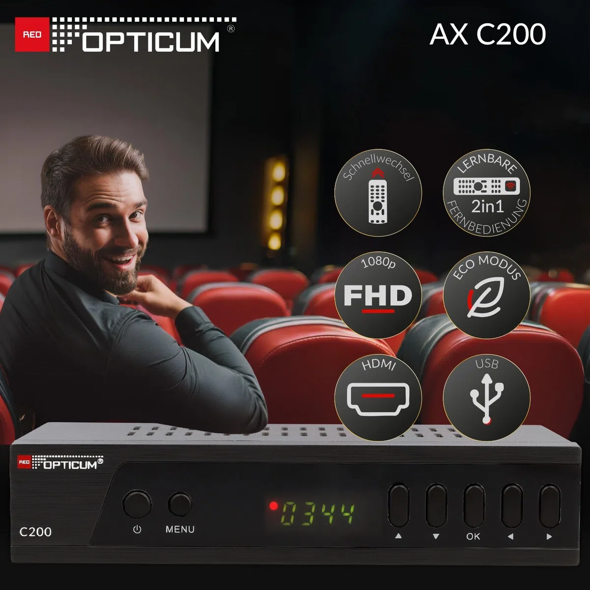 Opticum C200 Full HD DVB-C Kabel Receiver mit PVR Aufnahmefunktion HDMI SCART USB