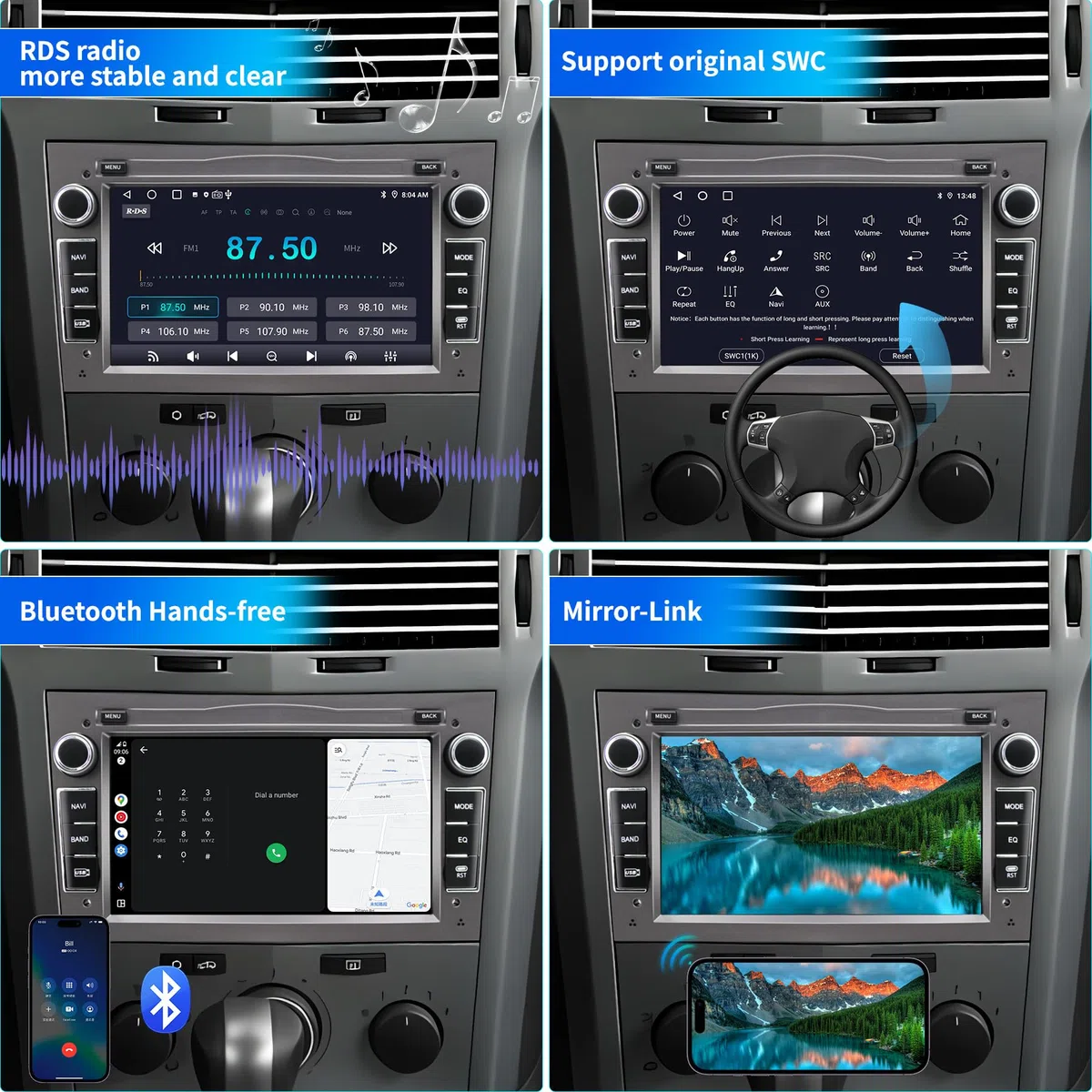 Autoradio für Opel Astra Corsa Zafira, Android 13 System 2G+32GB mit GPS-Navigation CarPlay Android Auto WLAN Bluetooth MirrorLink, 7-Zoll-Touchscreen FM-Radio Lenkradsteuerung, Grau