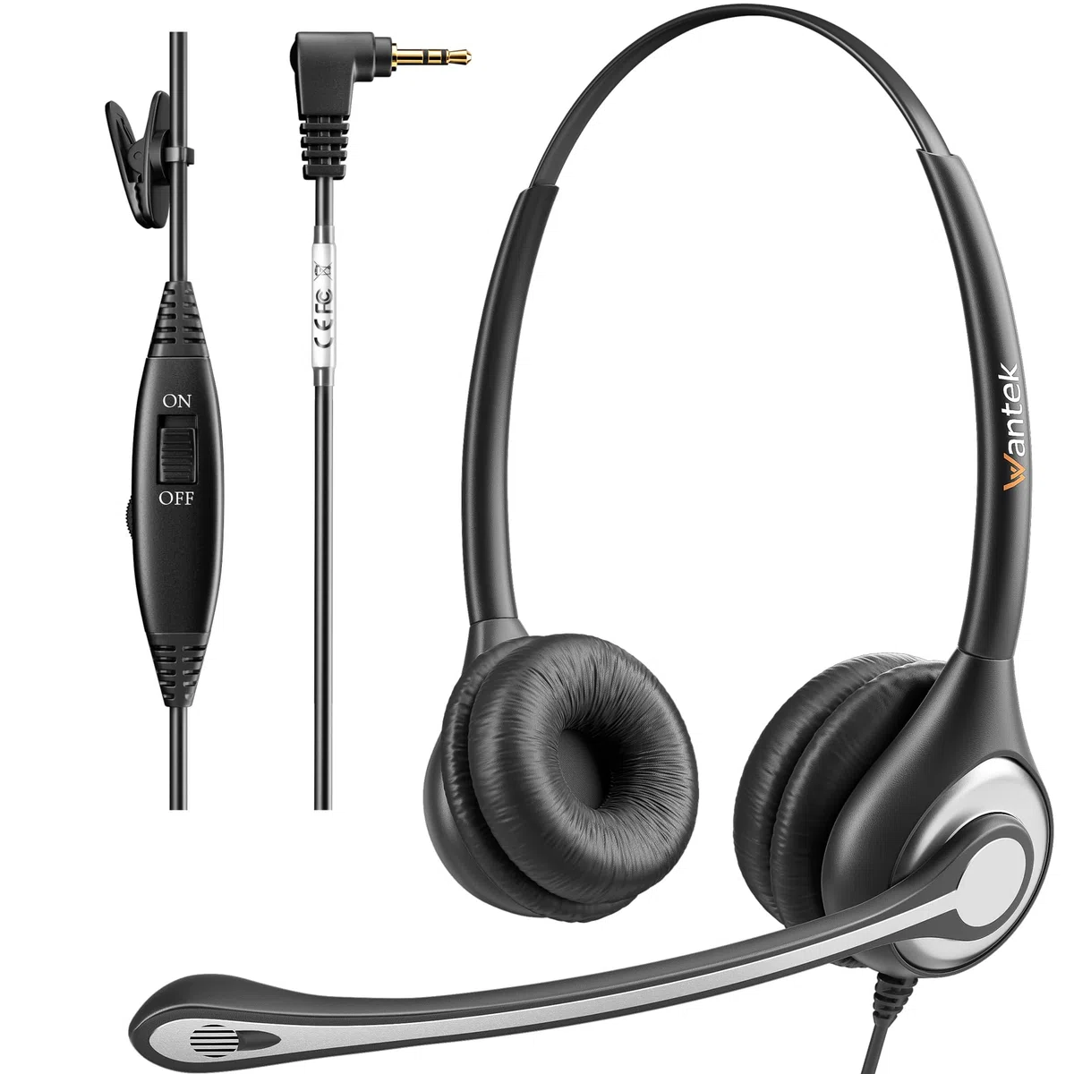 Wantek Headset mit Mikrofon 602F, 2,5 mm Headset Stereo mit Noise Cancelling Mikrofon Für Telefone AT&T Ciscco Gigasett Grandstreams LG Panasonicc Polycomm Uniden Vtech Zultyss