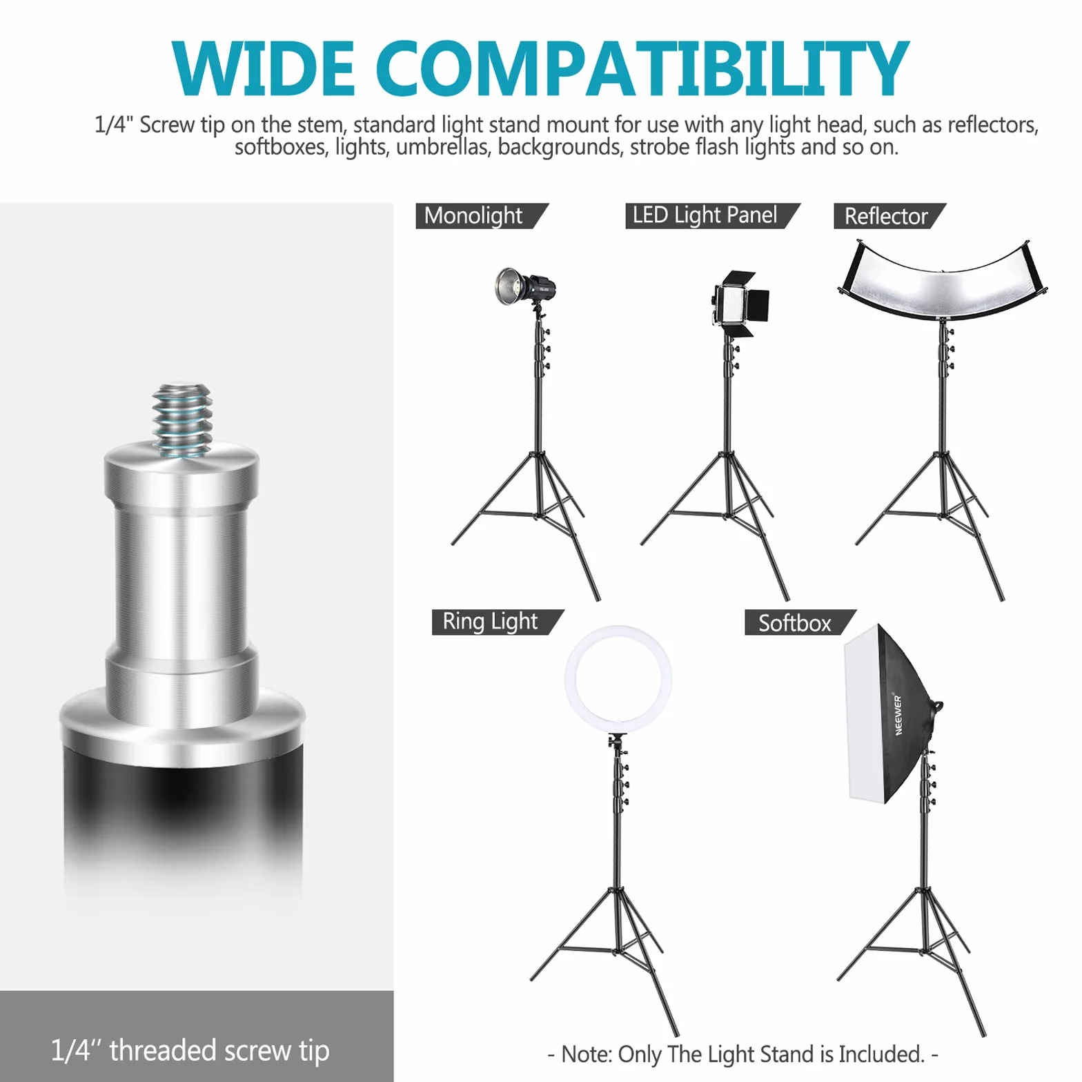 NEEWER Heavy Duty Light Stand 13ft/4m verstellbares Fotografie Stativ mit Federkissen 1/4" Schraube 22lb/10kg Schwarz