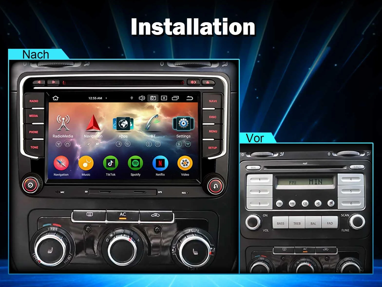 Android 16 4GB+64GB 8-Kern DVD Autoradio GPS Navi für VW Passat B6 Golf V VI Touran Skoda Seat Tiguan Jetta T5 Sharan Polo 7 Zoll Touchscreen CarPlay Android Auto DAB+ WiFi 4G FM Bluetooth 5.0 A2DP