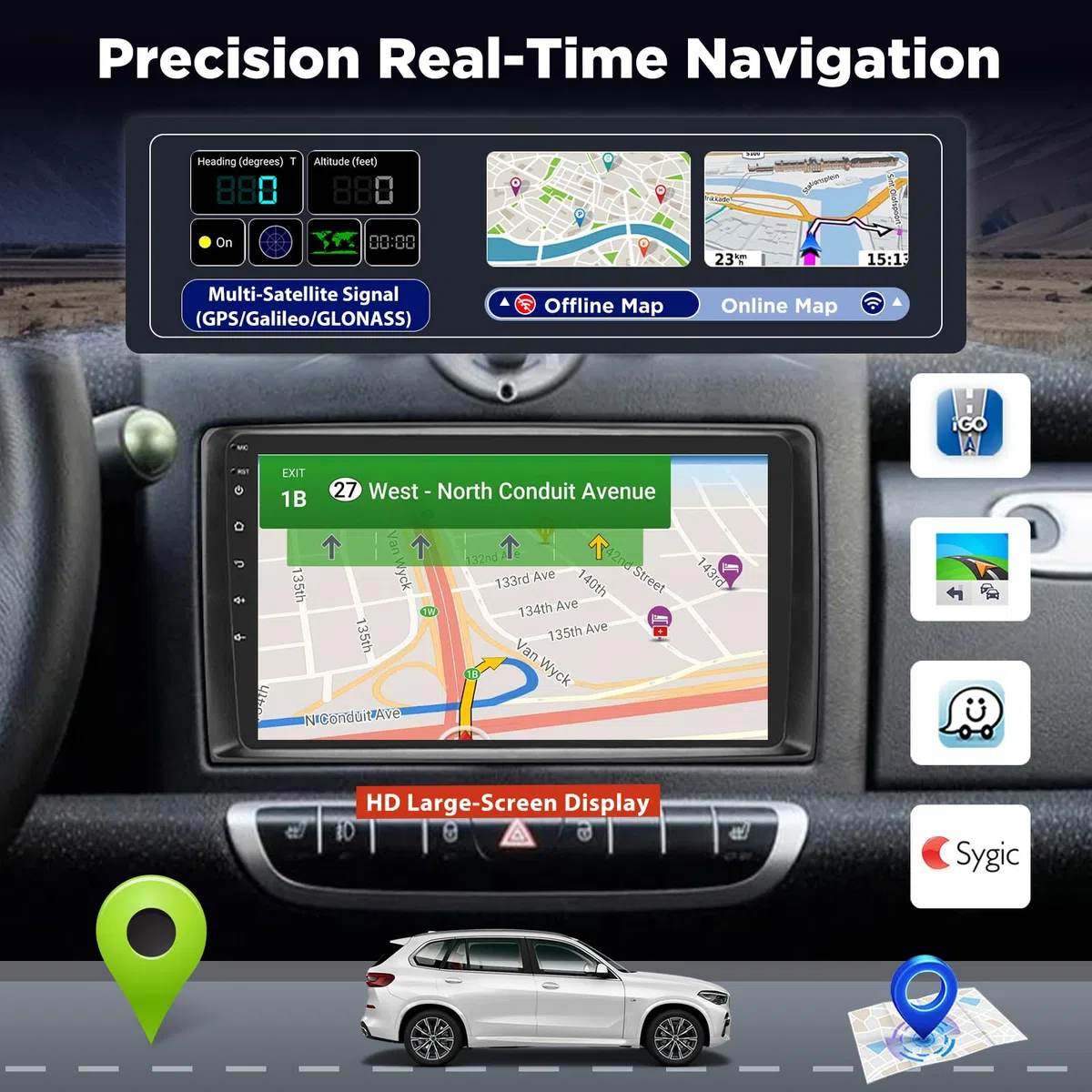 4+64G Android Autoradio für Mercedes Benz Smart Fortwo 2005-2010, 9 Zoll 2.5D IPS Touchscreen Stereo mit Wireless CarPlay & Android Auto, GPS WiFi Bluetooth 5.0 FM RDS, DSP Sound + AHD Rückfahrkamera