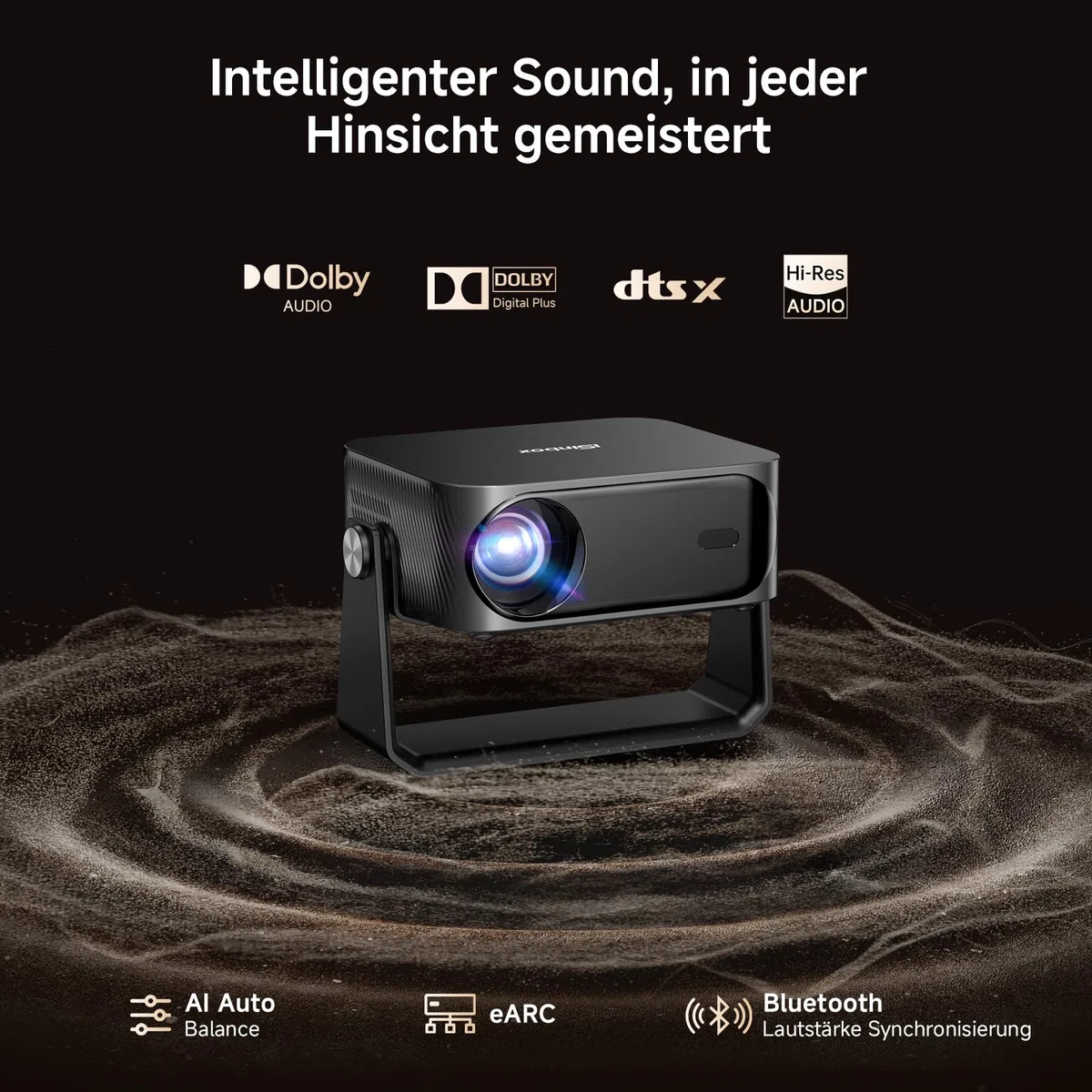 iSinbox 4K Outdoor Beamer mit Netflix, 2x15W Dolby Audio, Autofokus | Schwenkbarer Ständer, 6D Keystone,1500 ANSI HDR10+ Mobiler Projector Heimkino, Garten & Camping