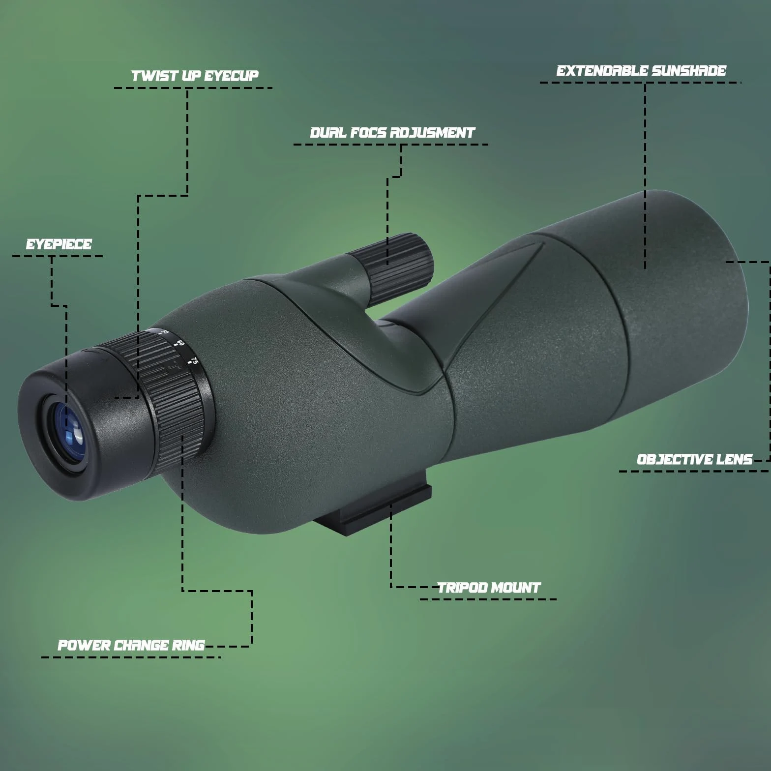 25-75X Spektive mit Stativ, Zoom Wasserdichtes BAK4 Prisma-Monokular-Teleskop für Vogelbeobachtung, Zielschießen, Wildtiere, Jagd und Landschaft, mit Telefonadapter und Hülle