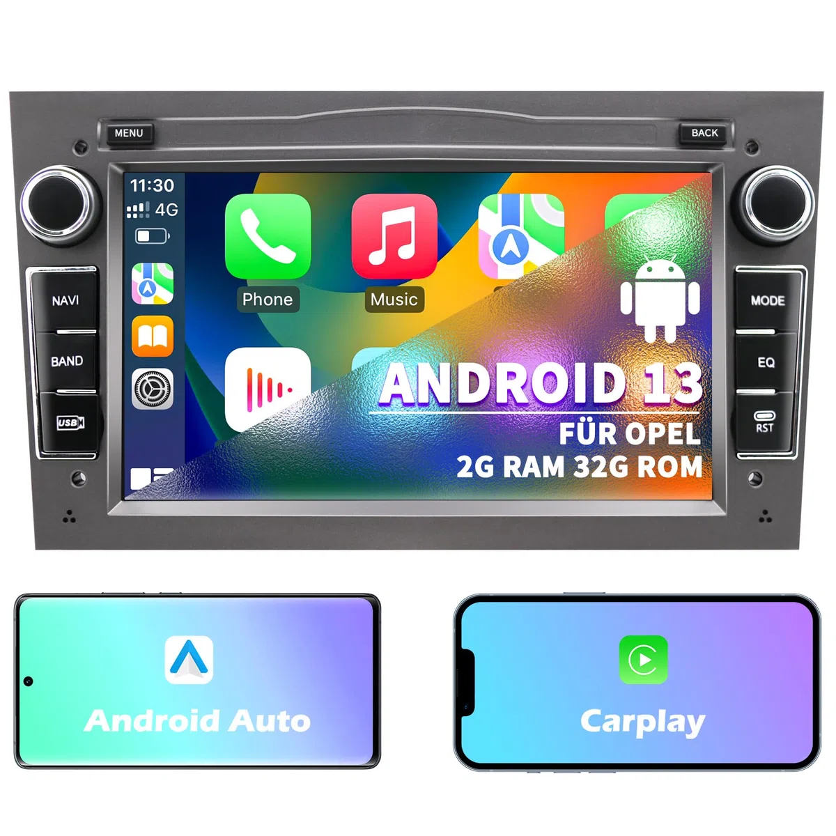 Autoradio für Opel Astra Corsa Zafira, Android 13 System 2G+32GB mit GPS-Navigation CarPlay Android Auto WLAN Bluetooth MirrorLink, 7-Zoll-Touchscreen FM-Radio Lenkradsteuerung, Grau