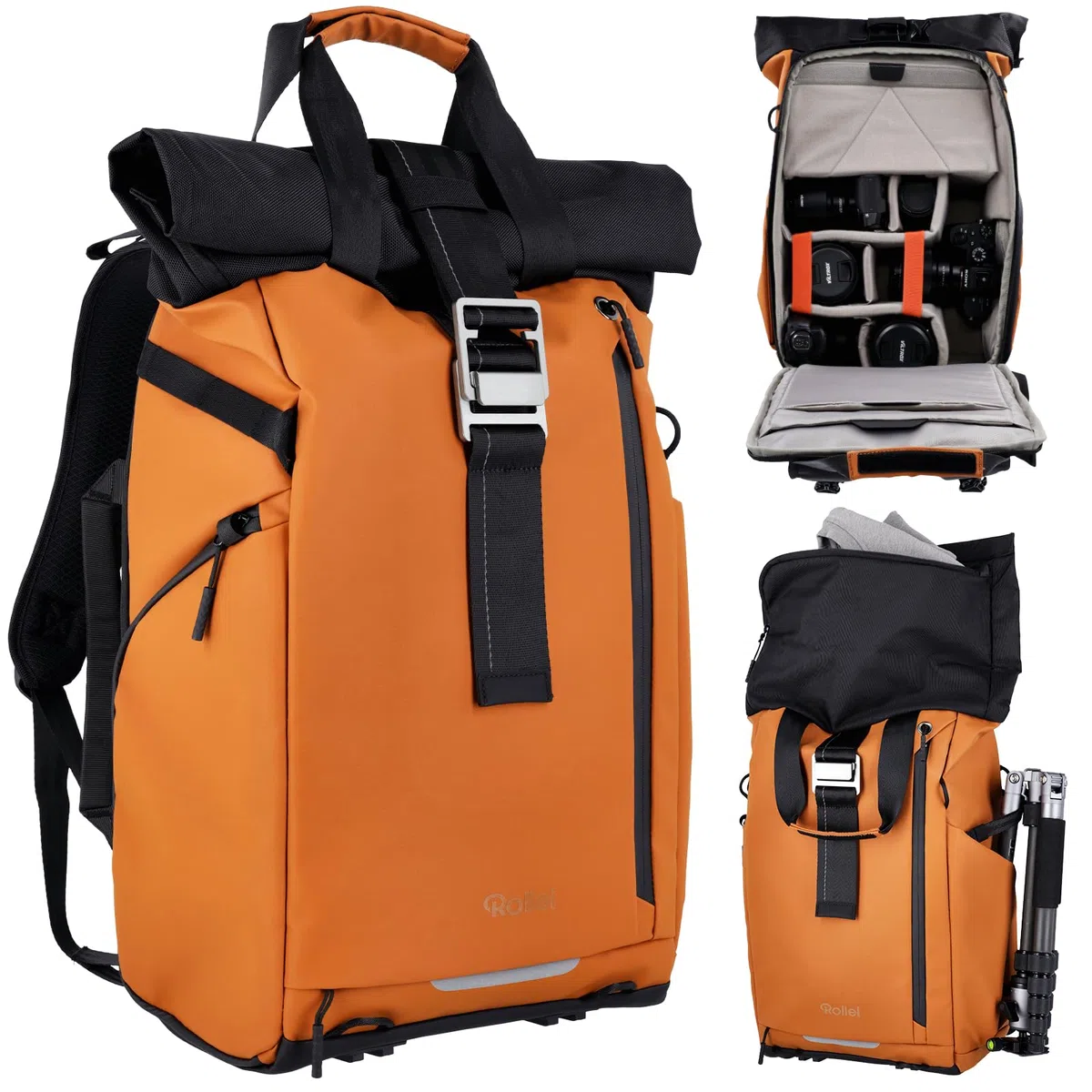 Rollei Fotoliner Ocean Rolltop Kamerarucksack Wasserdicht Fotorucksack Groß Kamera Rucksack mit Laptopfach Stativhalter für DSLR SLR Kameras