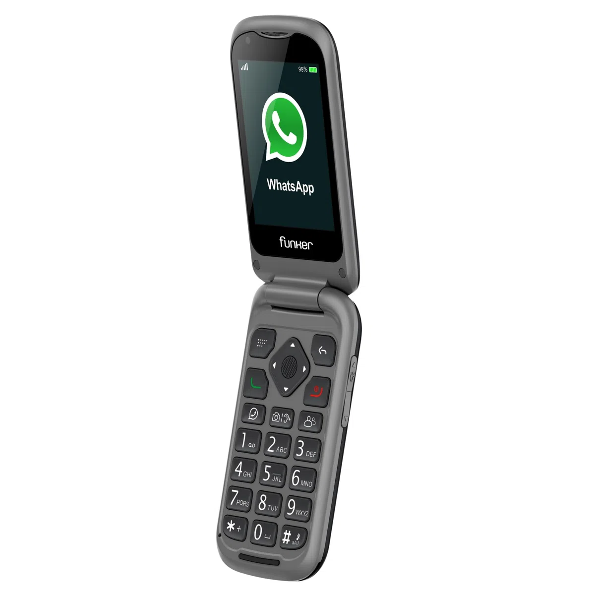 Funker E480 4G-Telefon für Senioren mit WhatsApp und Videoanrufen, SOS- und GPS-Taste, große Tasten, 7,1 cm (2,8 Zoll) Touchscreen, hohe Lautstärke, Handy mit einfach zu bedienender Abdeckung, Schwarz