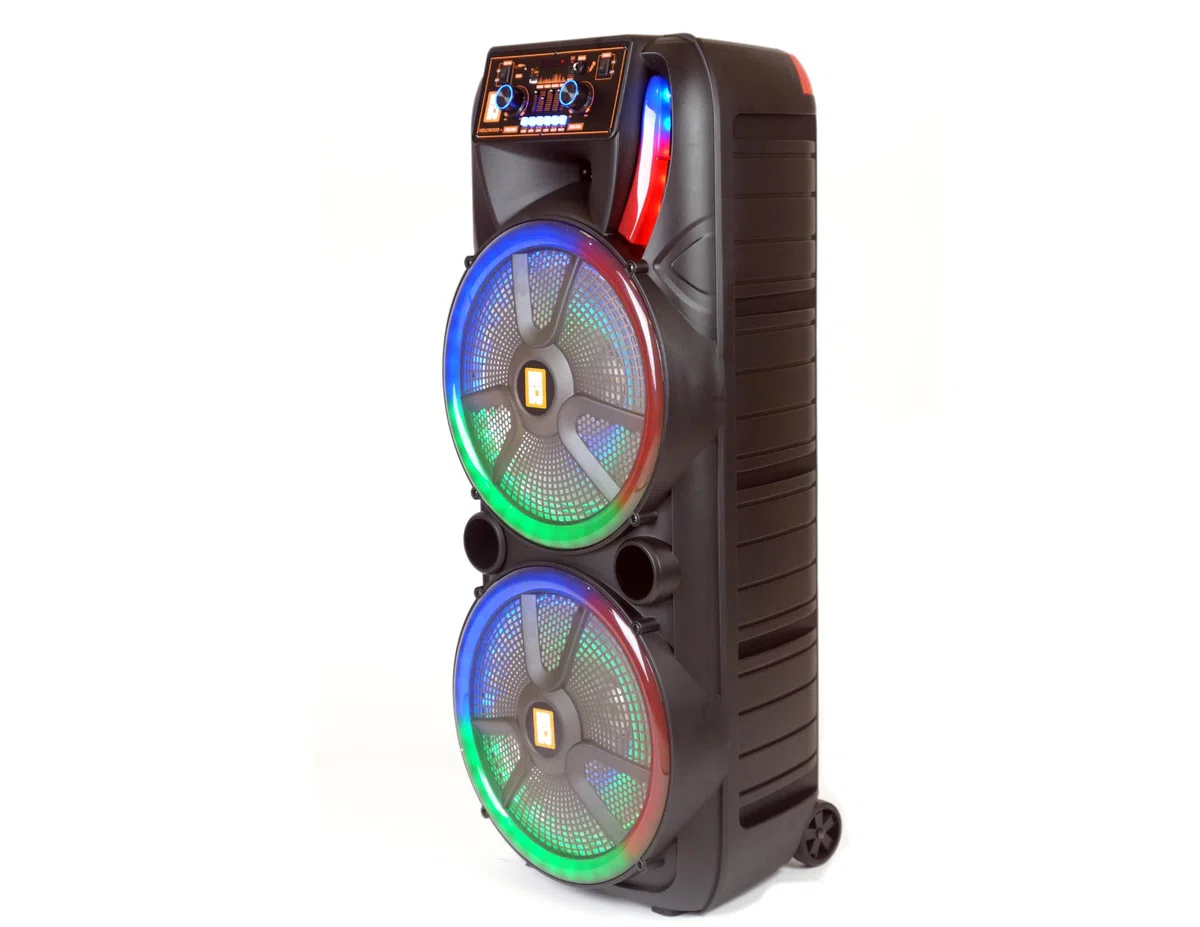 MR DJ Hollywood+ Dual 38.1 cm Wiederaufladbare Tragbare Bluetooth Karaoke Lautsprecher Party Flamme Lichter mit 2 Wireless Mikrofon TWS USB FM Radio
