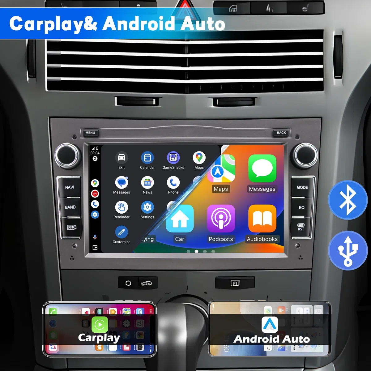 Autoradio für Opel Astra Corsa Zafira, Android 13 System 2G+32GB mit GPS-Navigation CarPlay Android Auto WLAN Bluetooth MirrorLink, 7-Zoll-Touchscreen FM-Radio Lenkradsteuerung, Grau
