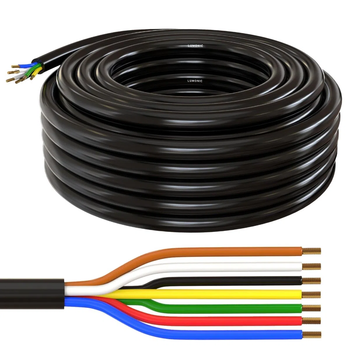 Lumonic 10m FLRYY Fahrzeugleitung 7x1mm² schwarz | 7-adrig | Anhängerkabel | mehradriges KFZ-Kabel | Öl- und Kraftstoffbeständig, flammwidrig | Niedervolt