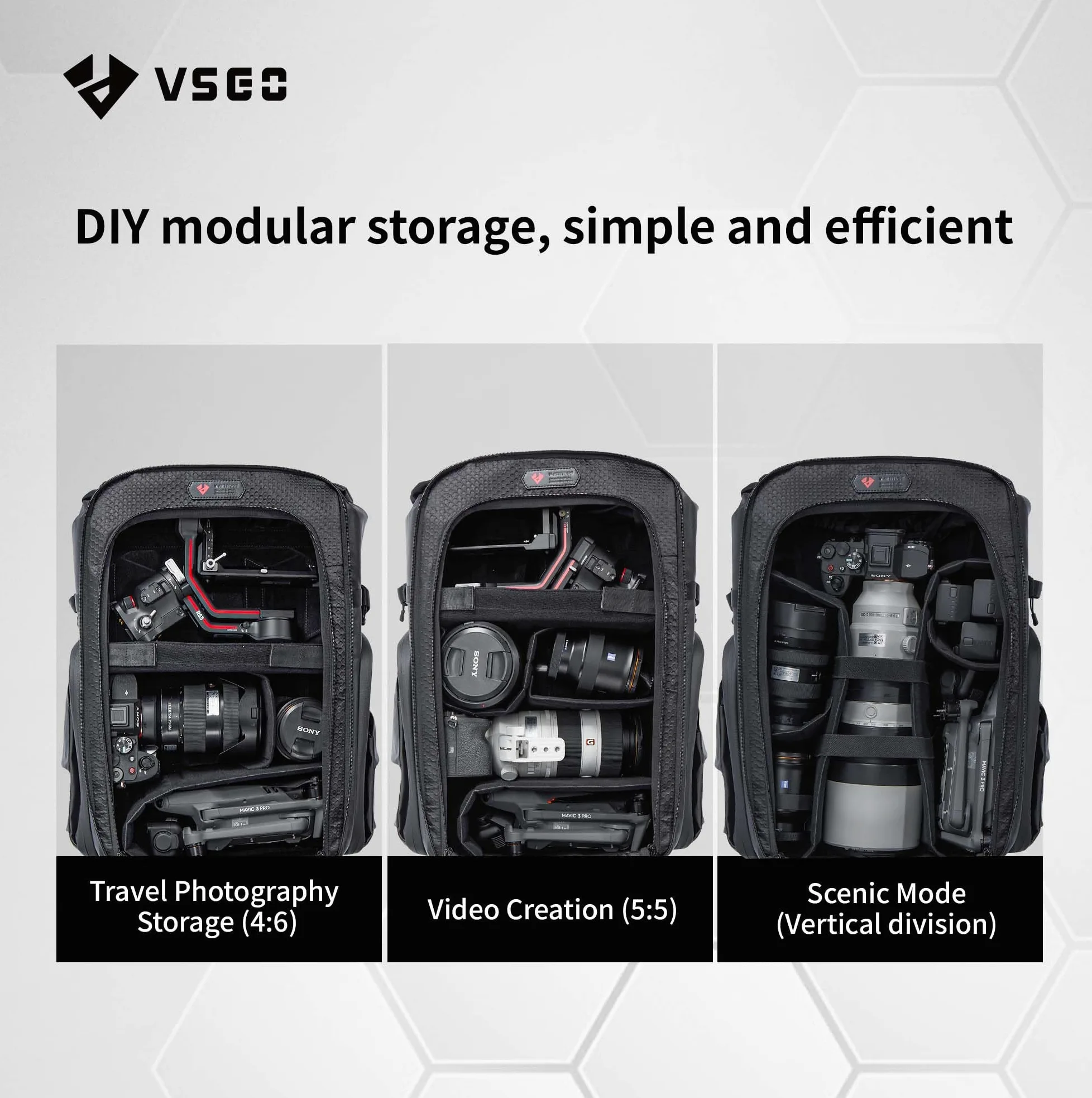 VSGO 25L Professioneller Kamerarucksack – Extragroßes Fassungsvermögen, Reisepack & Pendlerrucksack, kompatibel mit Canon, Fujifilm, Nikon und 17,3-Zoll-Laptops