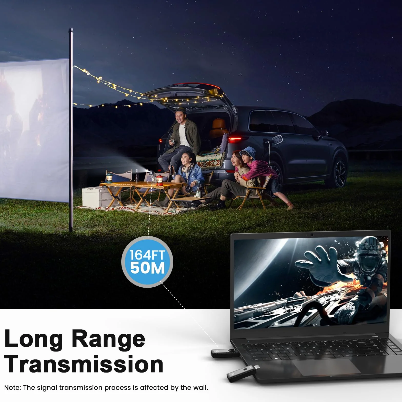 PWAYTEK HDMI Wireless Transmitter and Receivert 4K Decodierung, 1080P Ausgang, 164FT/50M, DualBand 2,4G/5G, für PC/Laptop/HDTV/Projektor, Plug & Play, ohne App (Schwarz)