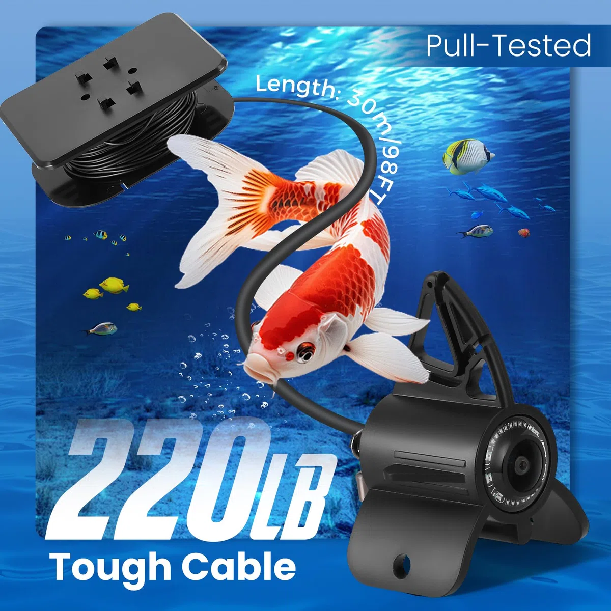 Unterwasserkamera Angeln, Fish Finder Kamera mit 4.3 Zoll IPS Display und 30m Kabel, 220° Weitwinkel-Infrarot-Nachtsicht, IP65 Wasserdicht, Fischfinder für Meeresangeln Fluss Angeln Eisfischen