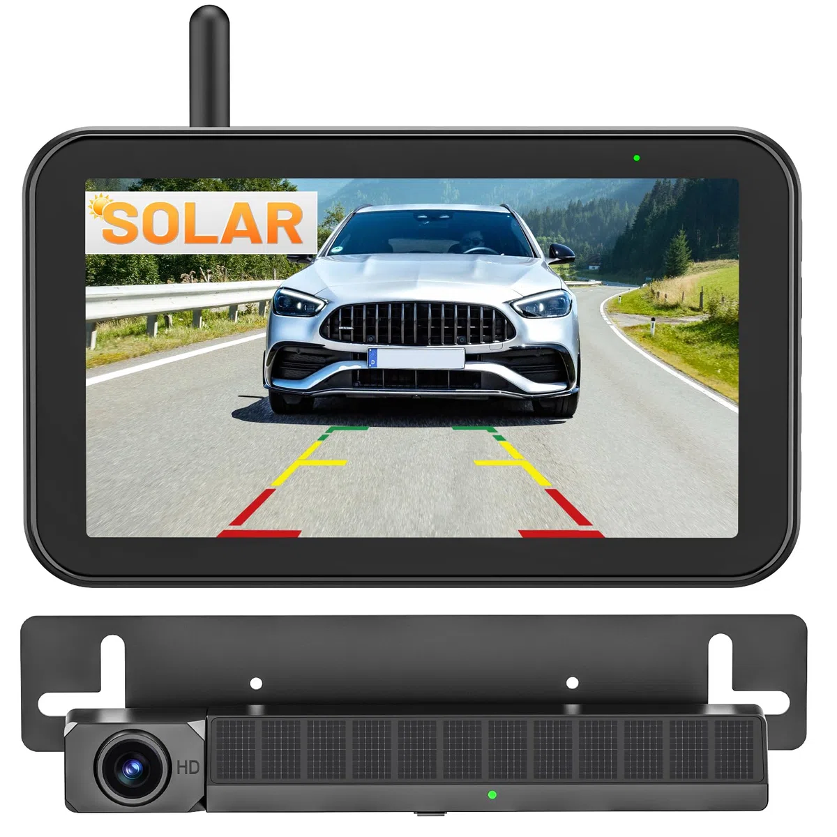 Solar Rückfahrkamera Kabellos, 5" Digital Rückfahrkamera Set 1080P Monitor, IP66 Wasserdicht für Auto LKW Van SUV Wohnmobil
