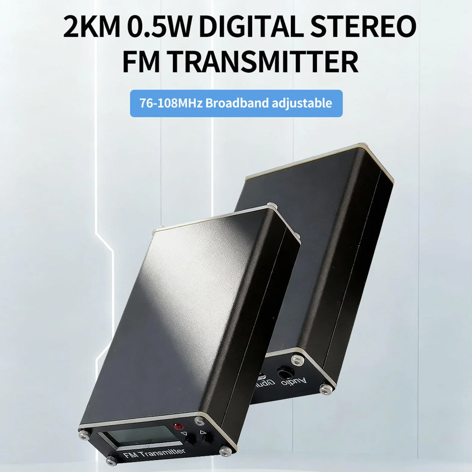 Jectse Digitales FM-Sendermodul, 2000 M 500 MW FM-Stereosender, 3,5-mm-Anschluss, USB-C-Anschluss, für Kleine -Radiosender, Telefon, PC, MP3 (Black)