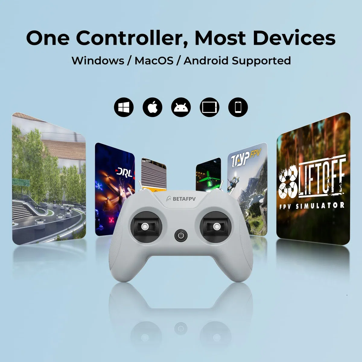 BETAFPV LiteRadio 2 SIM Drone Flight Simulator Controller for FPV Beginner Pilots Training, Support Most Systems Platforms like DRL/Uncrashed/VelociDrone/Phoenix RC/TryP/Aerofly RC 8 - Mode 2/Gray