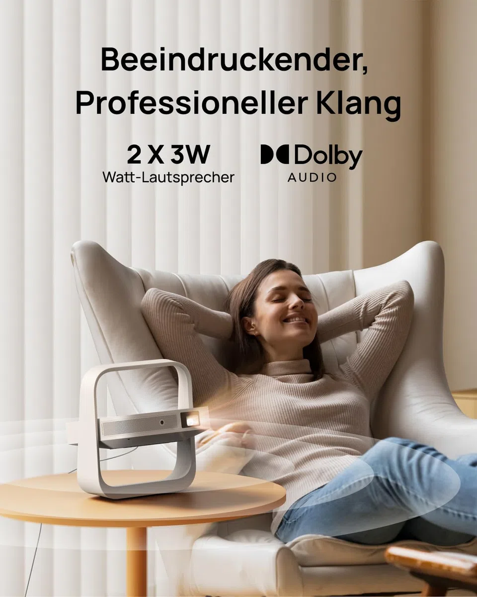 XGIMI Elfin Flip Plus Tragbarer Beamer, 500 ISO Lumen, 1080P, Google TV mit Netflix, Verstellbarer Ständer