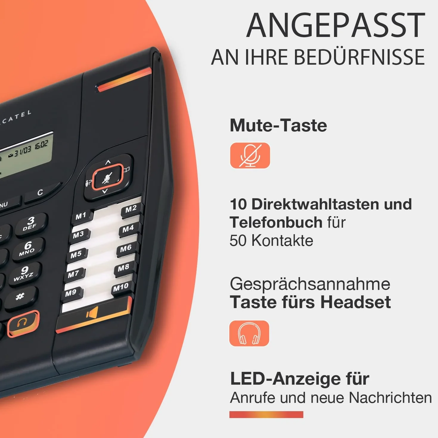 ALCATEL Temporis 580 PRO - Professionelles Festnetztelefon - Alphanumerische Anzeige - Stummtaste - Visuelle Anrufanzeige - Einstellbare Lautstärke - Rückruftaste - 10 Direktwahltasten - Schwarz