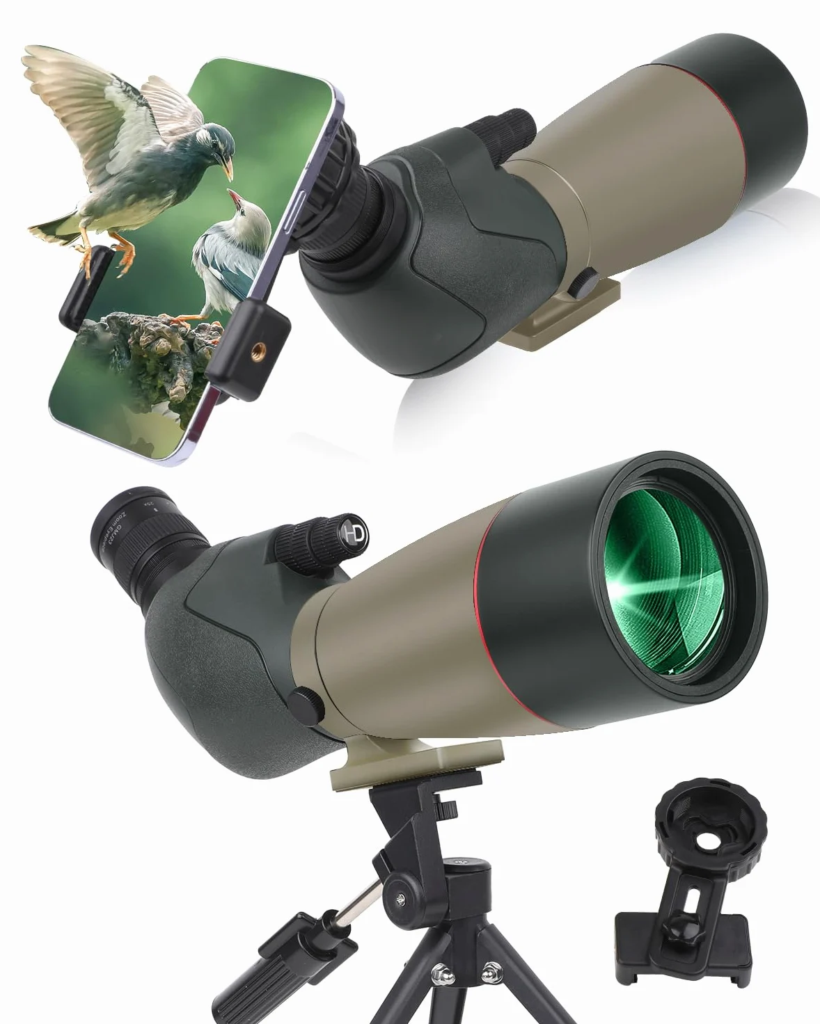 Spektiv, Ultra HD 25–75 x 60 Teleskop, Dual-Fokussierung, ED, wasserdichtes Zielfernrohr, FMC-Objektiv, BAK4-Prisma mit Tragetasche, Stativ für Zielschießen, Jagd, Vogelbeobachtung, Wildtierlandschaft