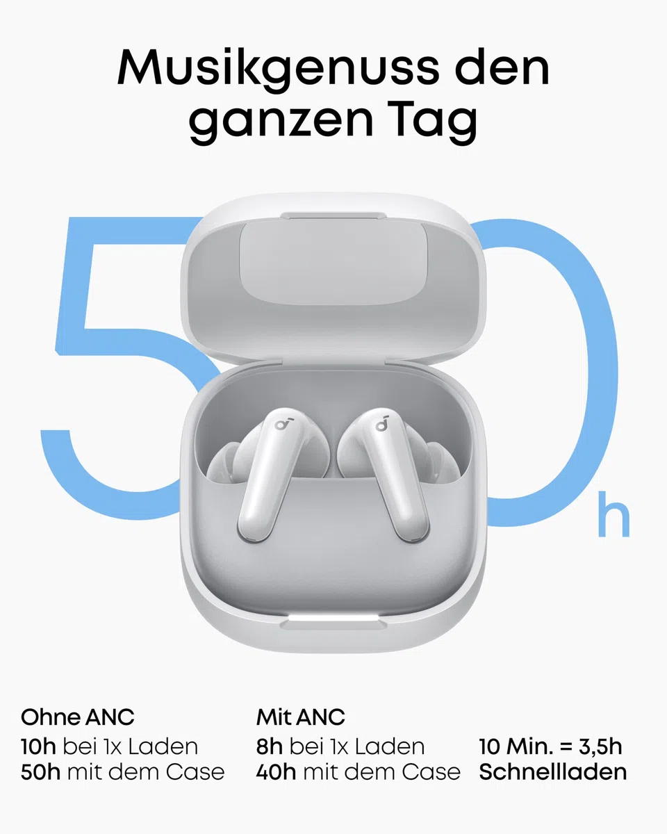 soundcore P31i by Anker, adaptives Noise Cancelling in Echtzeit, Hi-Res Sound, kabellose Bluetooth-Kopfhörer, Übersetzungskopfhörer, 50h Spielzeit, kabellose Bluetooth Earbuds (Weiß