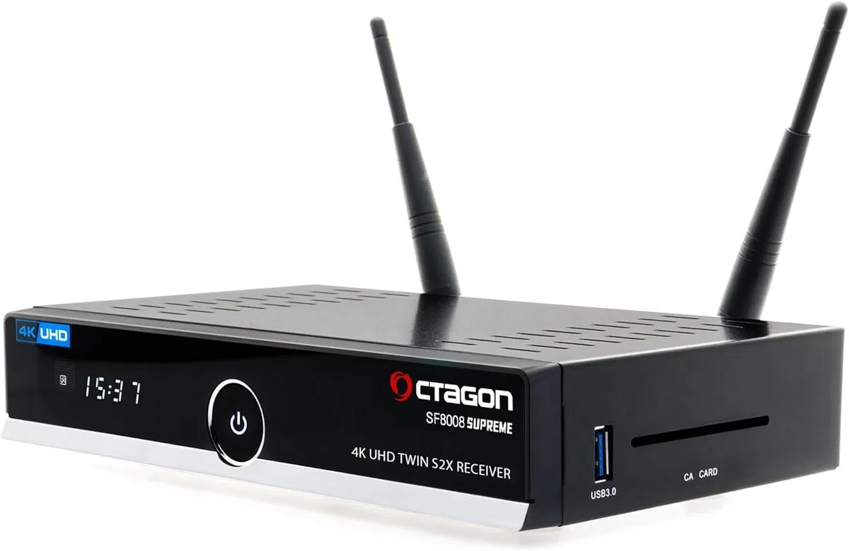 Octagon SF8008 UHD 4K Supreme Twin Sat Receiver + 1TB Festplatte INTERN, 2X DVB-S2X Tuner, E2 Linux & Define OS, mit Aufnahmefunktion, M.2 M Key, Gigabit LAN, Kartenleser, Sat to IP, WiFi WLAN