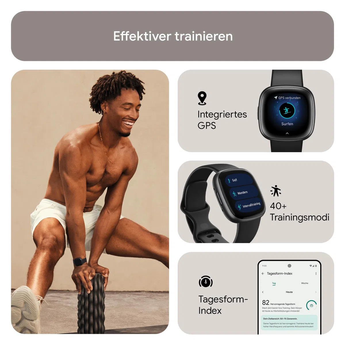 Google Fitbit Versa 4 Smartwatch Fitness-Tracker GPS Telefonfunktion 6 Tage Akkulaufzeit 40+ Trainingsmodi kompatibel Android iOS