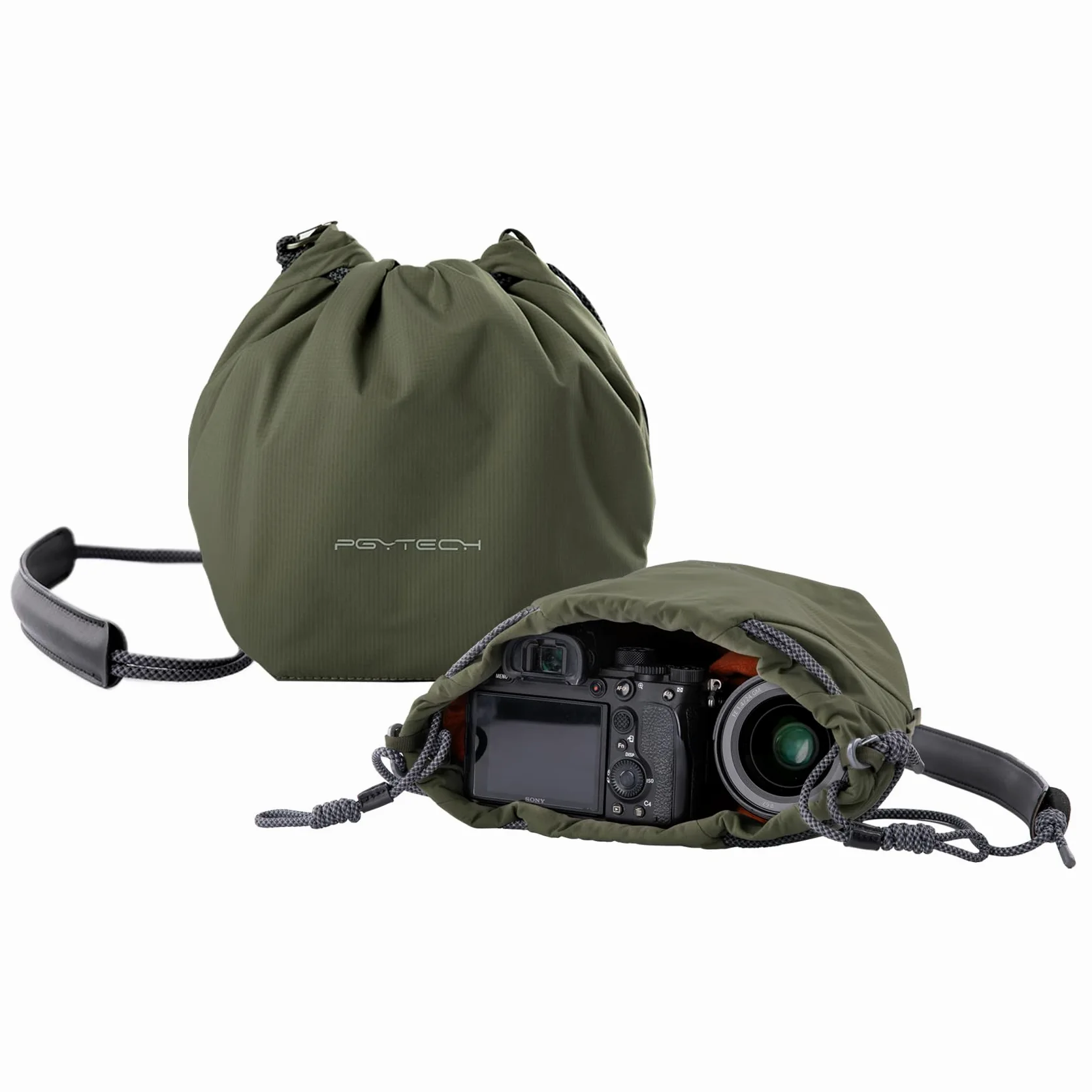 PGYTECH OneGo Kameratasche Beutel mit Kordelzug, Strassenfotografie Stylische Weiche Handetasche Schultertaschen Kompatibel mit Spiegellose Kamera Nikon/Canon/Sony/Fuji/DJI Osmo Pocket 4/3, Grün