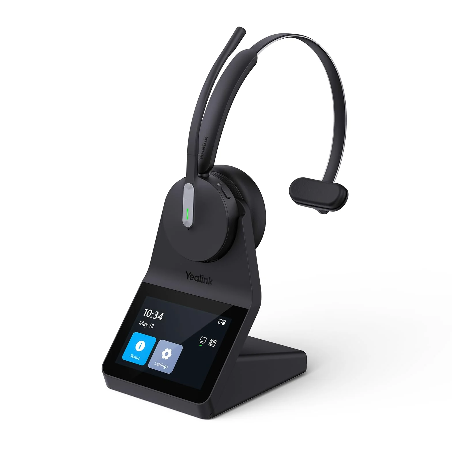 Yealink WH64 Pro DECT & Bluetooth Wireless Headset, 3.5" Touchscreen, Mono Kabelloses Headset, 185 m Reichweite,26H Sprechzeit,Büro und Arbeits Headset (Einzelohr) für Tischtelefon Laptop IP-Telefon