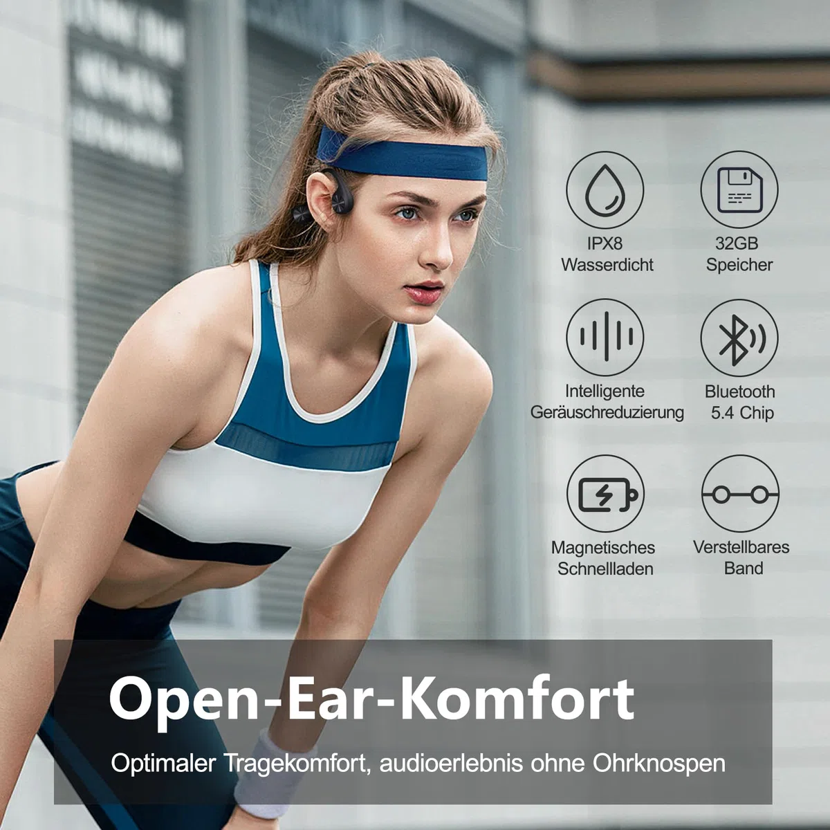 Kopfhörer Schwimmen, Knochenschall Kopfhörer Bluetooth 5.4, IPX8 Wasserdicht,Sportkopfhörer 32G Speicher, Open Ear Headset mit MP3-Player, Unterwasser Ohrhörer zum Schwimmen, Training & Laufen