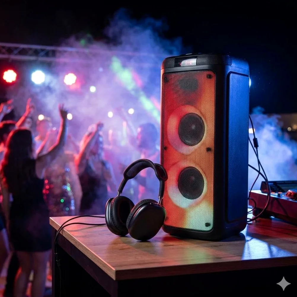 BLAUPUNKT DJ Outdoor Set mit 300W Bluetooth Lautsprecher und Kopfhörer kabellos Bluetooth Over Ear – Partybox mit LED, FM, USB, AUX & Mikrofon