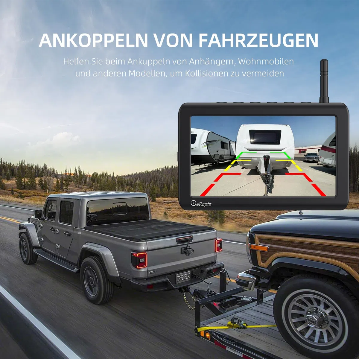 eRapta 5" LCD Kabellos Digital Rückfahrkamera Set, 1080P Monitor, 9600mAh Akku, IP69K Wasserdicht für Auto LKW Van SUV Wohnmobil