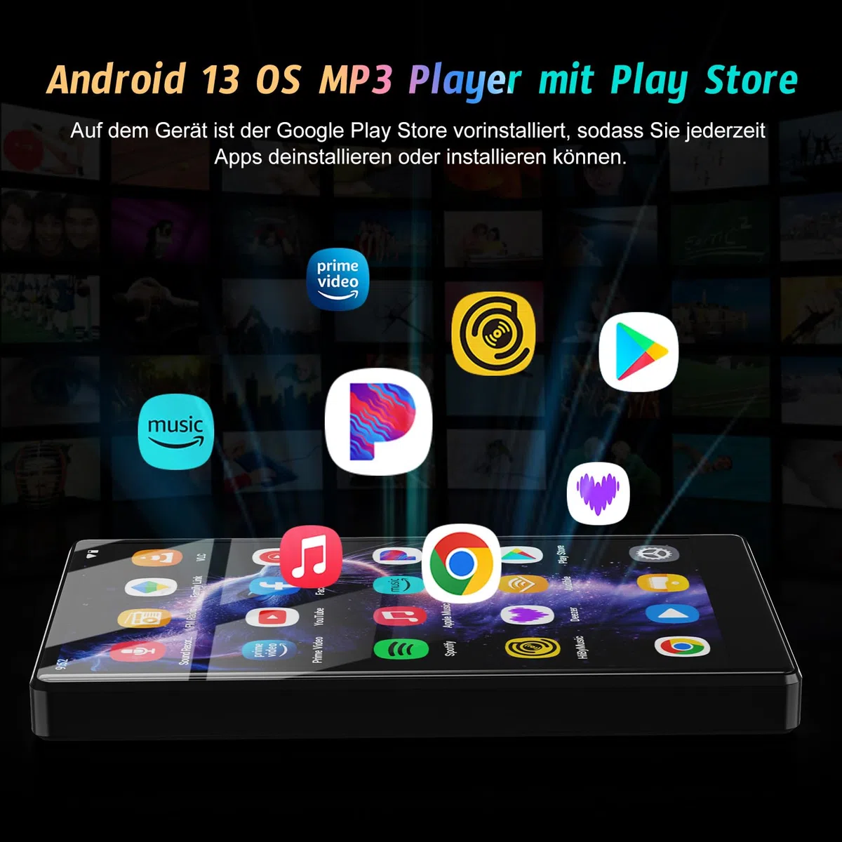 96 GB MP3 Player mit Android 13 OS, 5 Zoll MP3 Player mit Bluetooth und WiFi, 1080P HD MP4 Player, Musik Player mit vorinstallierten von Spotify, Audible und Play Store