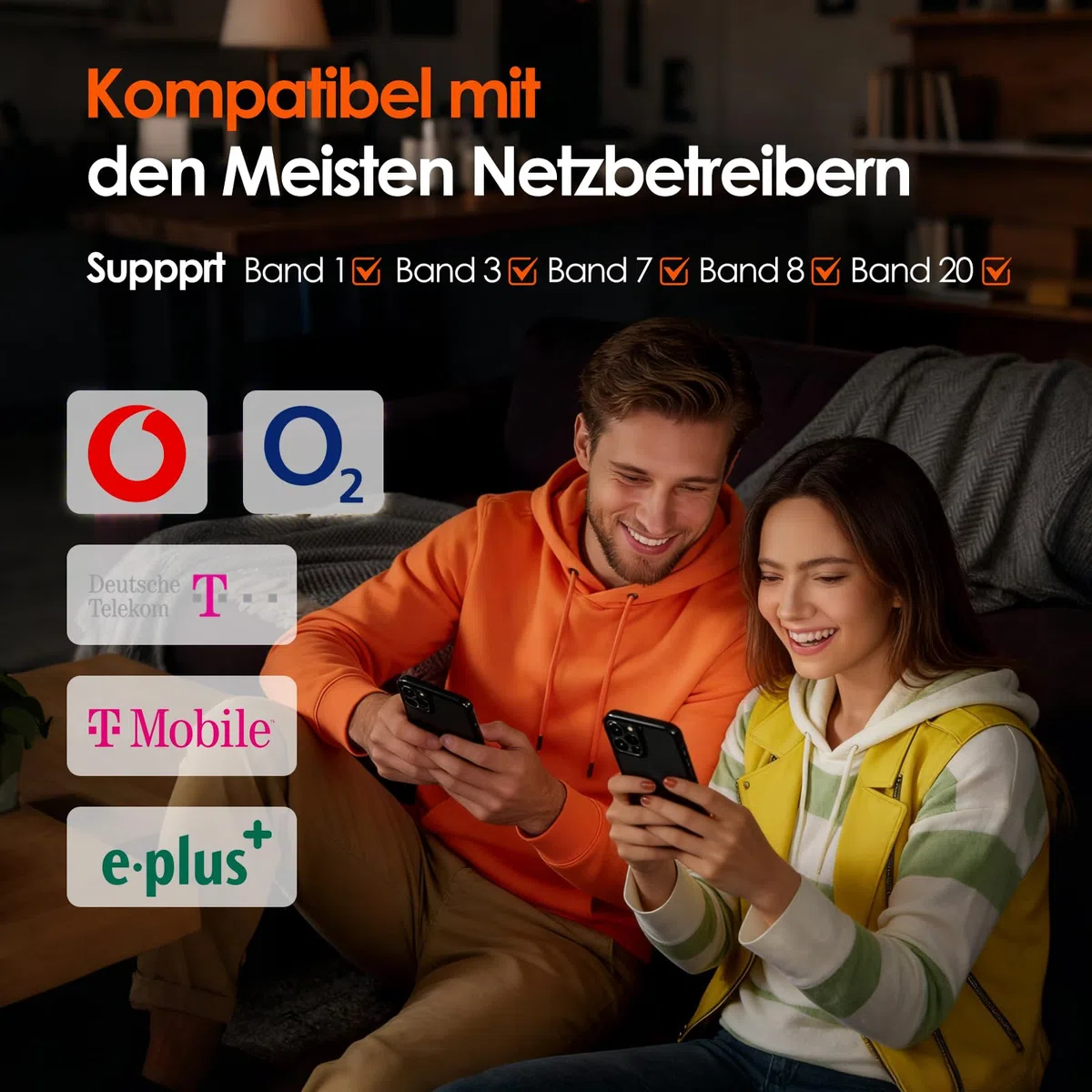 Mobilfunk Verstärker für Handy, 5G 4G LTE 3G Handy Signalverstärker Band 1/3/7/8/20 Repeater Mobilfunk für Alle Deutschen Netzbetreiber Vodafone O2 Telekom