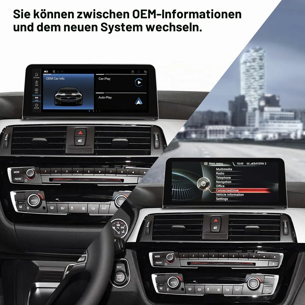 PEMP Linux Display für BMW 1er F20 F21 F22 3er F30 F31 F32 F33 F34 F35 NBT CIC Kabelgebunden und Drahtlos CarPlay Android Auto Nutzen das Original Bluetooth. 1920 x 720 Bildschirm (2012-2017)