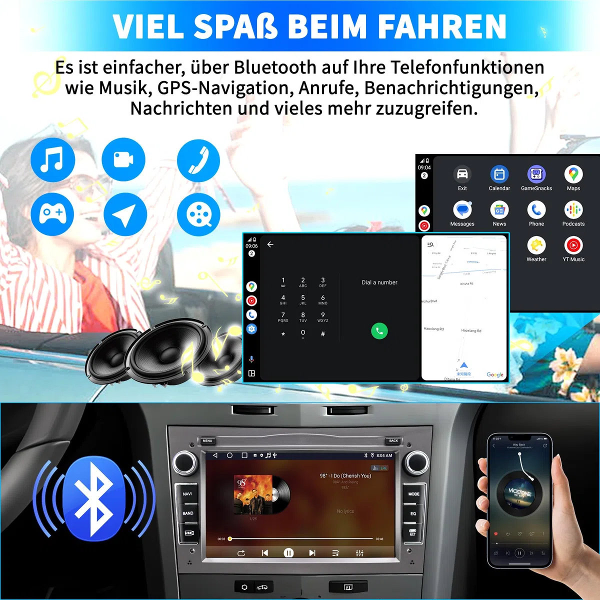 Autoradio für Opel Astra Corsa Zafira, Android 13 System 2G+32GB mit GPS-Navigation CarPlay Android Auto WLAN Bluetooth MirrorLink, 7-Zoll-Touchscreen FM-Radio Lenkradsteuerung, Grau
