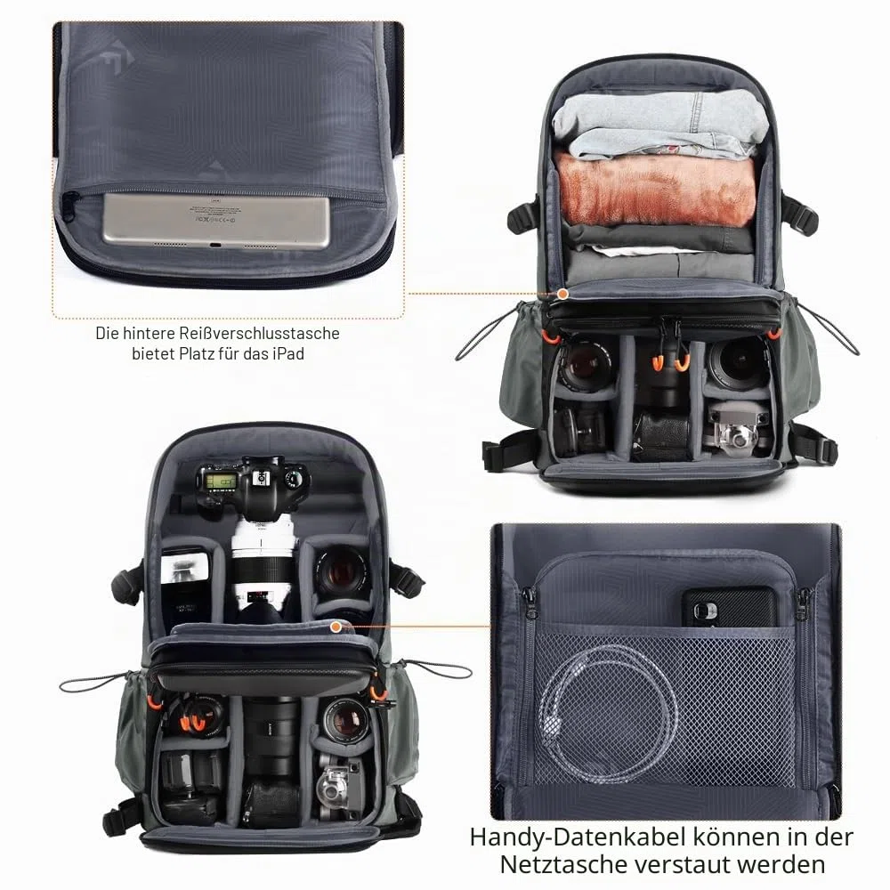 K&F CONCEPT Kamerarucksäcke für Fotografen, riesige Reisetasche, 32L, große Kamerataschen mit Laptopfach und wasserdichter Regenhülle