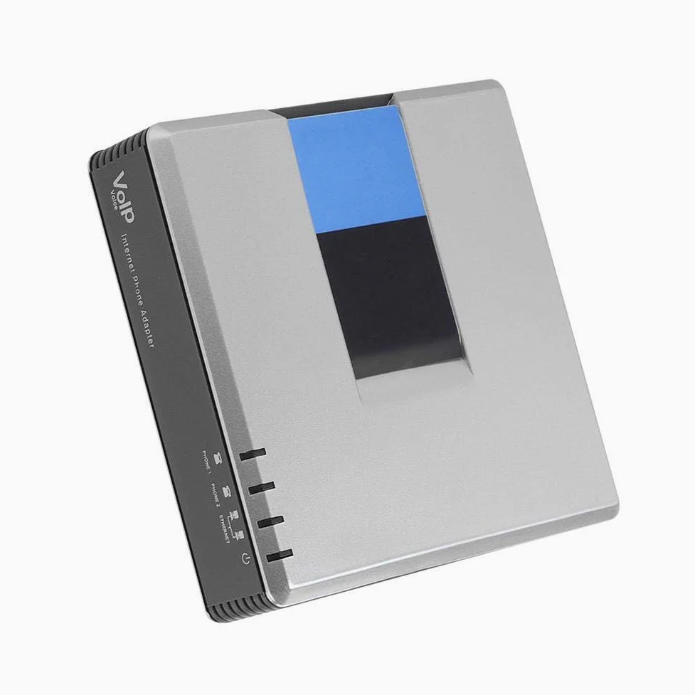 Dpofirs VoIP-Gateway, Netzwerkrouter, 2-Port-Adapter SIP-RJ45-Kabel für PAP2T-Internet-Telefon, Telefonadapter mit 2 Ports für Voice-Over-IP(Silber-)