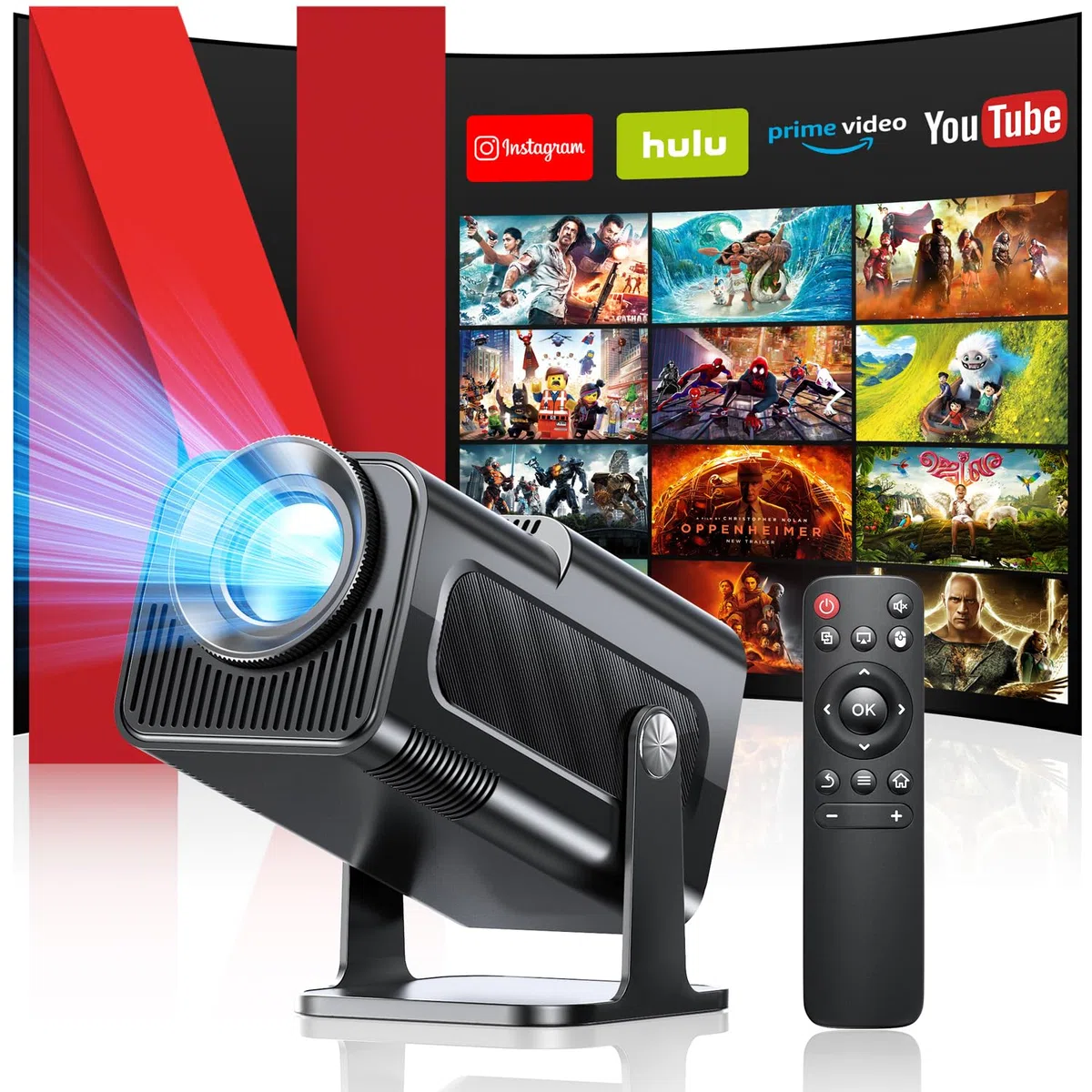 Mini Beamer 4K Full HD 1080P Projektor WiFi 6 Bluetooth 5.4 Auto Vertikale Trapezkorrektur 140 Zoll Tragbarer Video Projector Schwarz