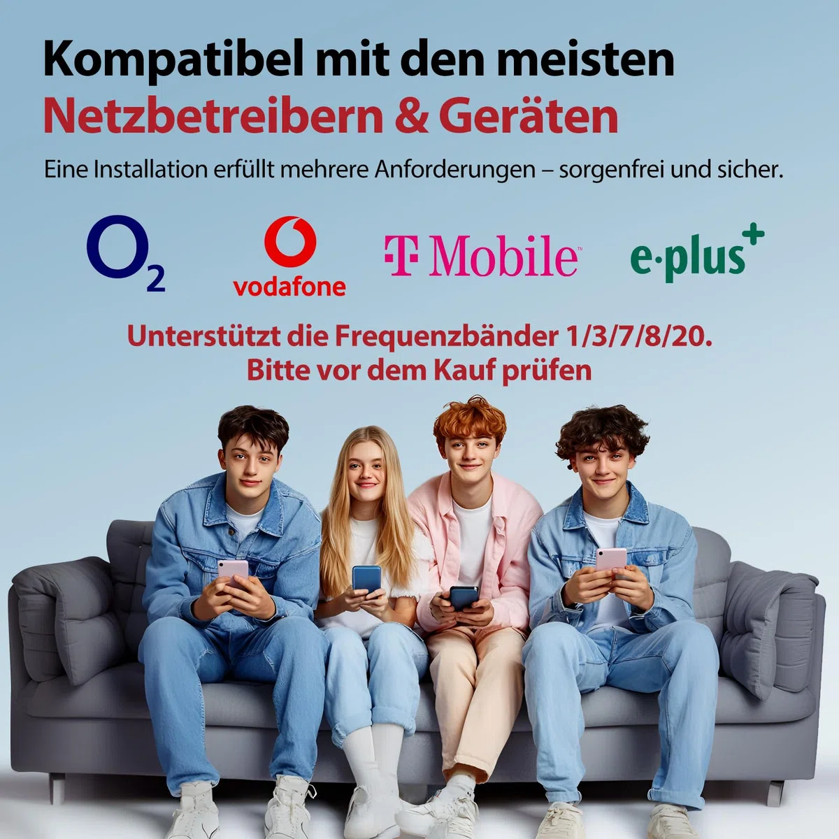 Mobilfunk Verstärker für Haus und Büro, 5G 4G LTE Band 1/3/7/8/20 Handy Signalverstärker Empfangsverstärker Mobilfunk Repeater für Alle Deutschen Netzbetreiber Vodafone O2 Telekom T-Mobile E-Plus