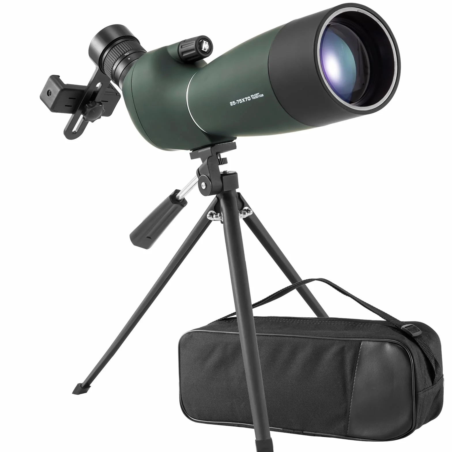 Spektiv mit Stativ 25-75x70,Spektiv Sportschützen HD IP67 Wasserdichtes BAK4 Porro Prism FMC Monokular Teleskop mit Smartphone Adapter für Bogenschießen, Vogelbeobachtung, Mond